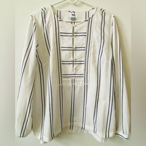 EUC Old Navy Cream tunic blouse- Navy Stripe L